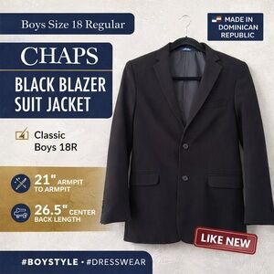 Chaps Boys Size 18R Black Blazer Suit Jacket Classic 2 Button Dress Coat